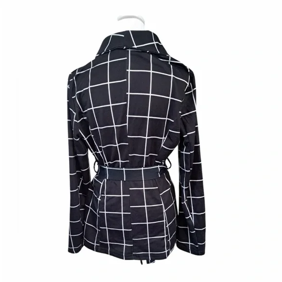 [Shein] Black and White Window Pane Plaid Pattern Wrap Blazer Size Medium - Picture 2 of 5